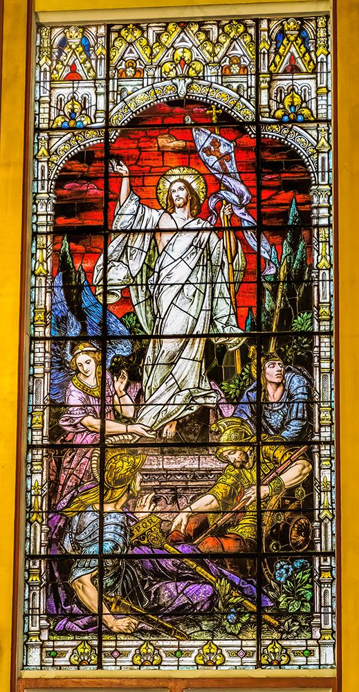 Christ the Victor Resurrection stained glass Gesu Church-Miami-Florida. Glass by Franz Mayer.